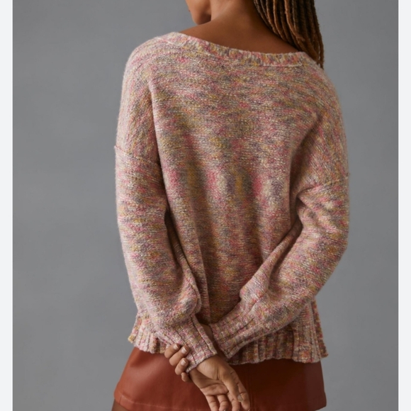 Anthropologie Pilcro Oversized Deep V-neck Sweater Heather Multi S - Picture 2 of 14